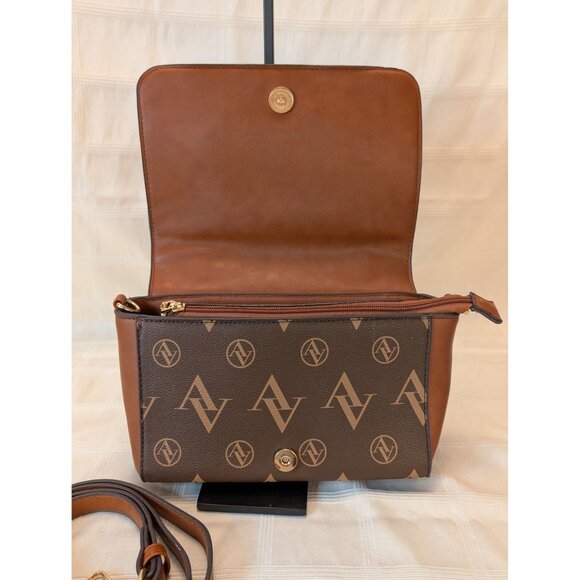 Adrienne Vittadini Brown Monogram Chain Strap Crossbody Bag Faux Leather - Picture 4 of 16